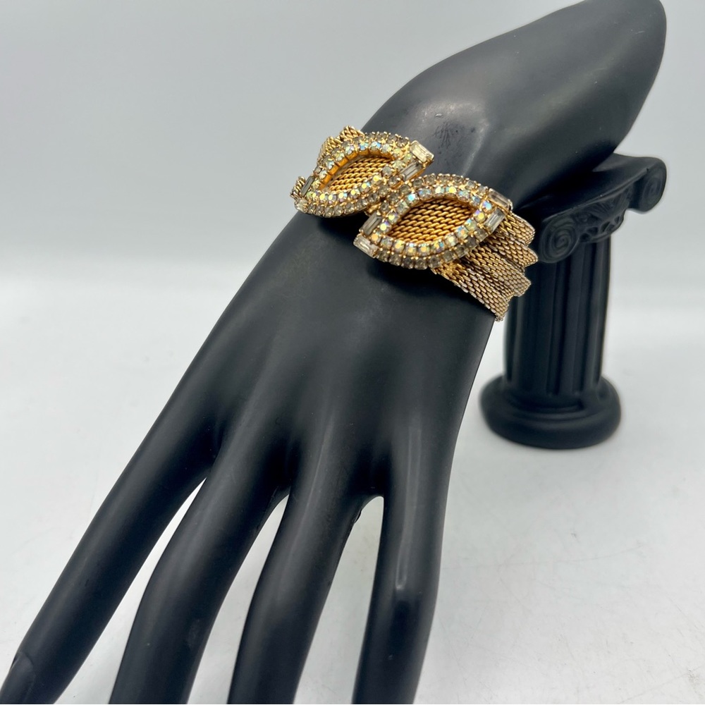 Rare vintage HOBE gold & AB rhinestone costume bracelet 7” multi strand chain - Picture 2 of 14
